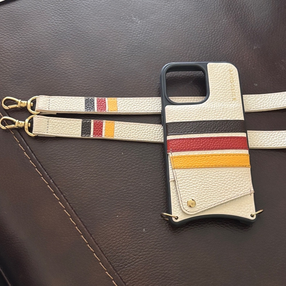 Bandolier Cream Phone Case with Multicolor Stripes